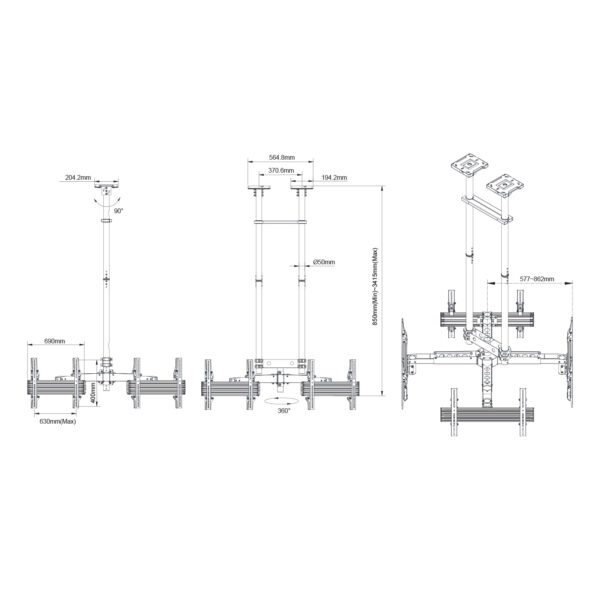 Soportes de techo multipantalla Kimex 014-6014 de 50" a 75".