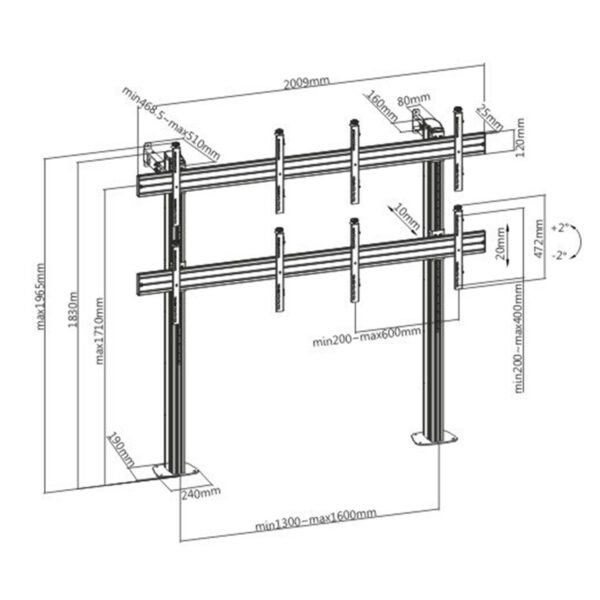 Soporte de suelo Kimex 031-2400K3 para 4 pantallas de 45" a 55" VESA