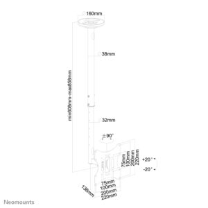 Soporte de techo Neomounts FPMA-C060BLACK para pantallas de 10" a 40"