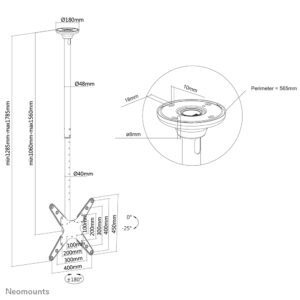 Soporte de techo Neomounts FPMA-C340DBLACK para pantallas de hasta 75"