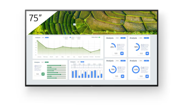 Monitor Sony FW-75BZ30L 4K HDR con flexibilidad y eficiencia para entornos profesionales.