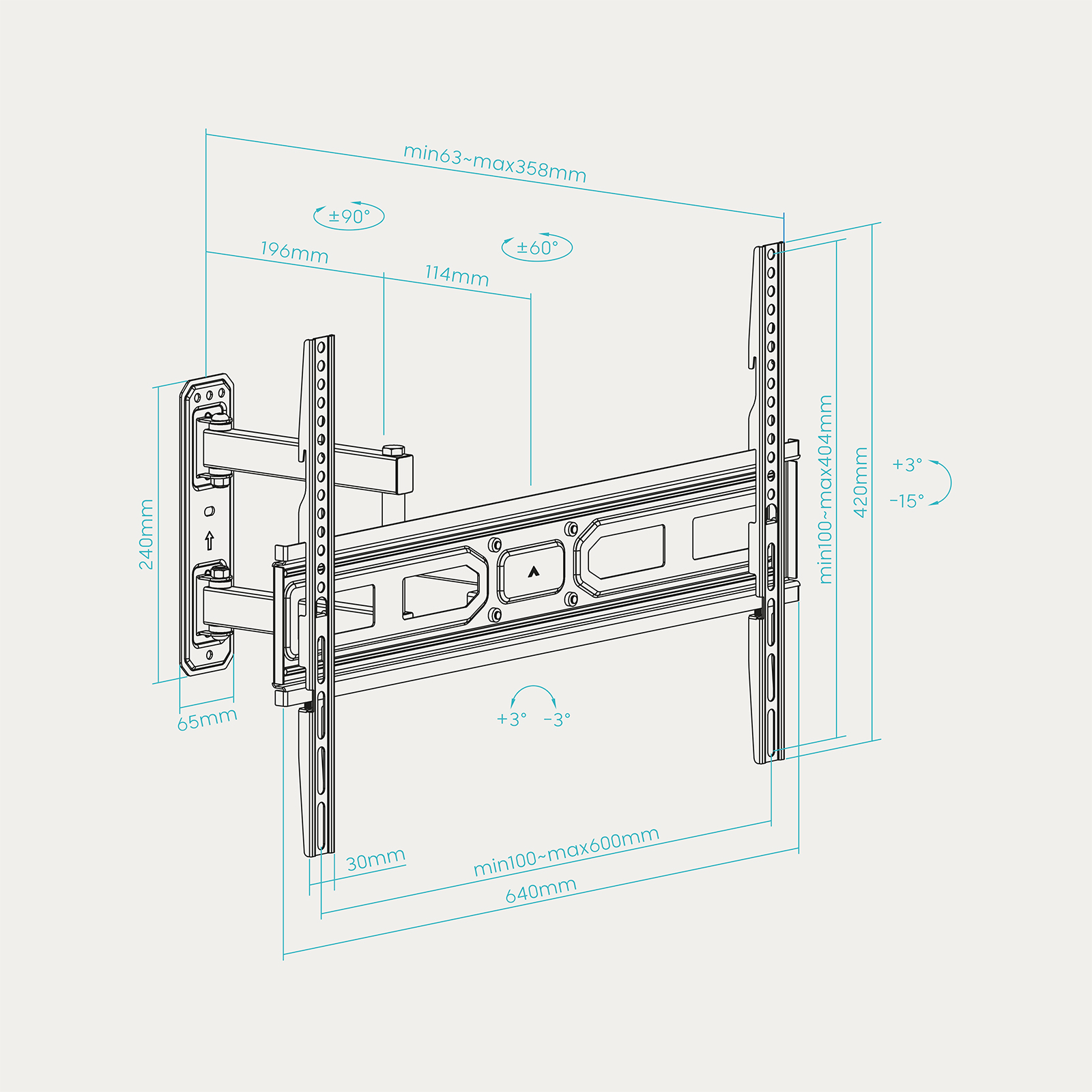 Soporte de pared giratorio, inclinable y nivelable para pantallas de TV 37"- 70" (B-Stock) - Imagen 6